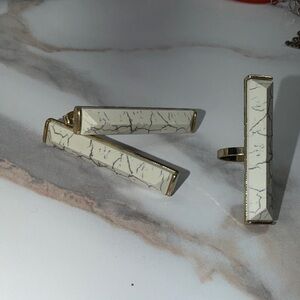 White and Gold Marble Ring and Earrings Set